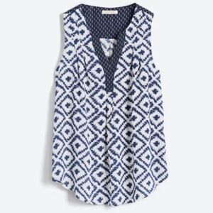 StitchFix Skies are Blue Navy White Batik Sleeveless Boho Chic Lined Top, Small